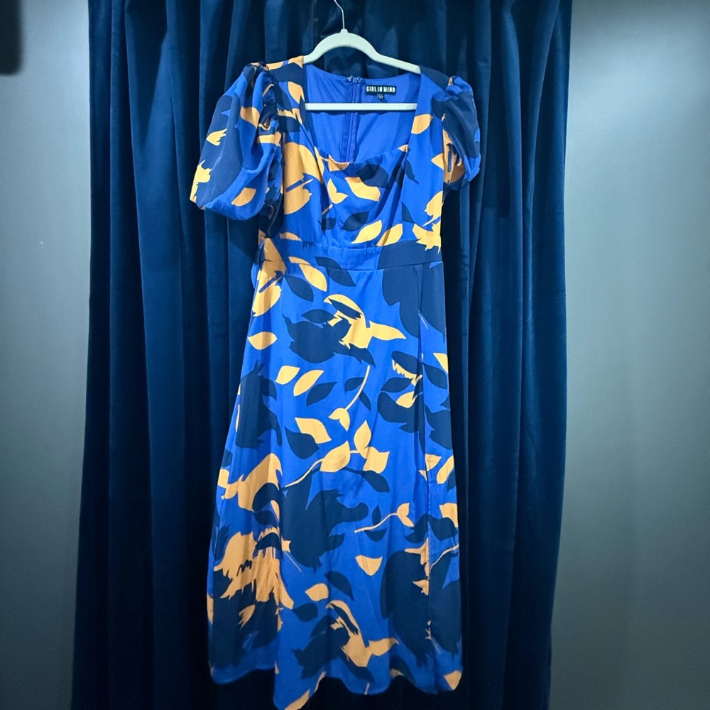 Elegant Blue and Orange Midi Dress